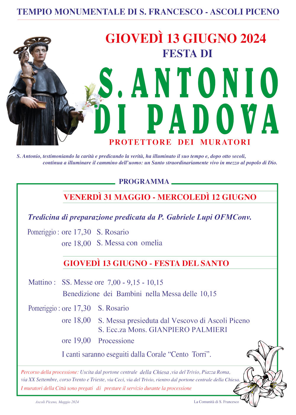Festa di S. Antonio di Padova: tutti eventi nella Diocesi di Ascoli Piceno - locandina