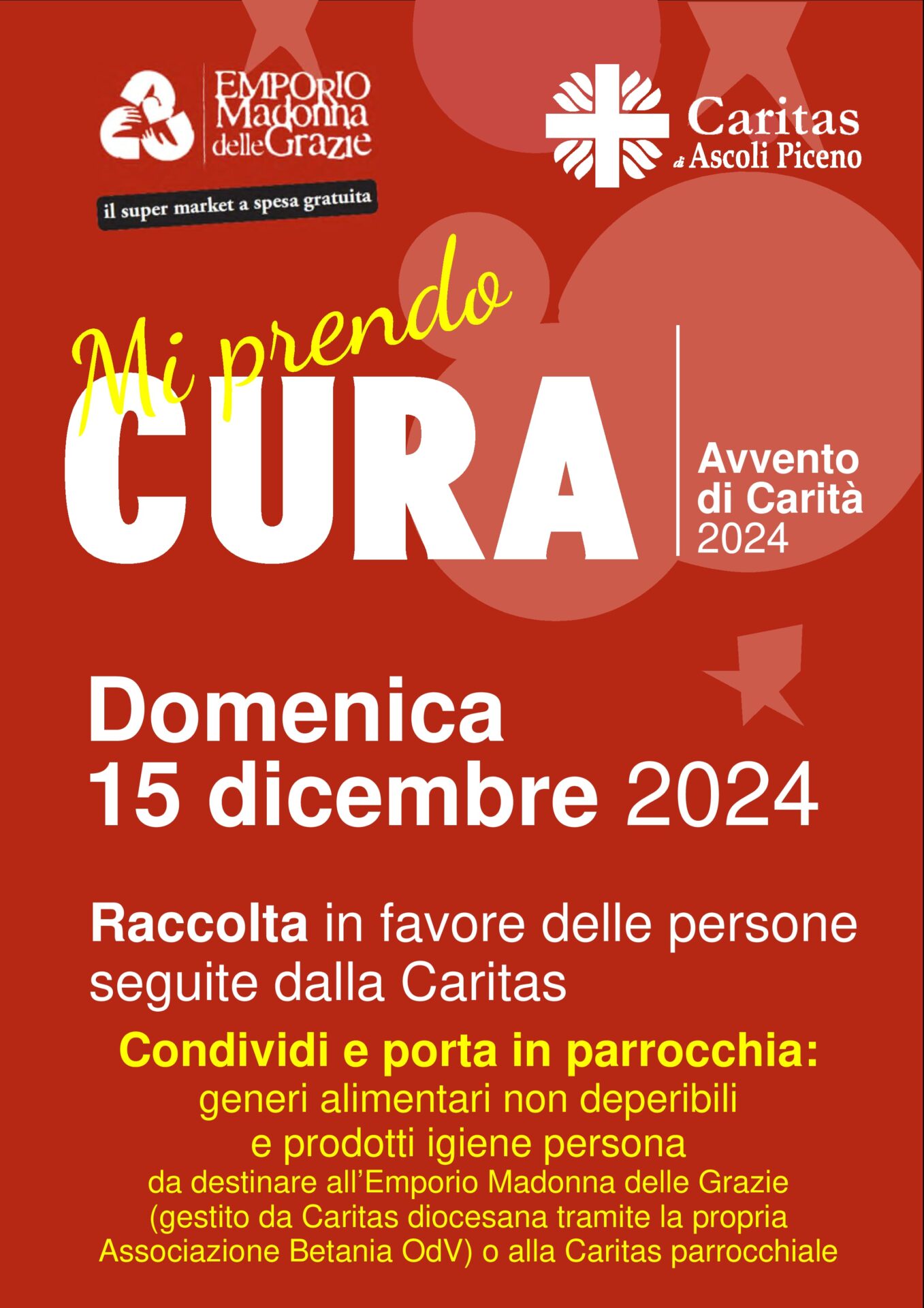 Avvento di carità 2024: il 15 dicembre la raccolta Caritas - locandina